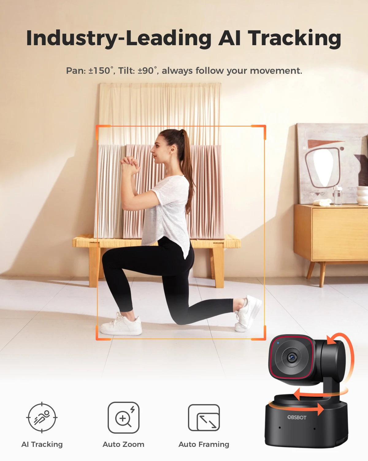 OBSBOT Tiny 2 Lite 4K Webcam for PC, AI Tracking PTZ Streaming Camera with 1/2" Sensor, Gesture Control, 60 FPS, HDR, Microphone