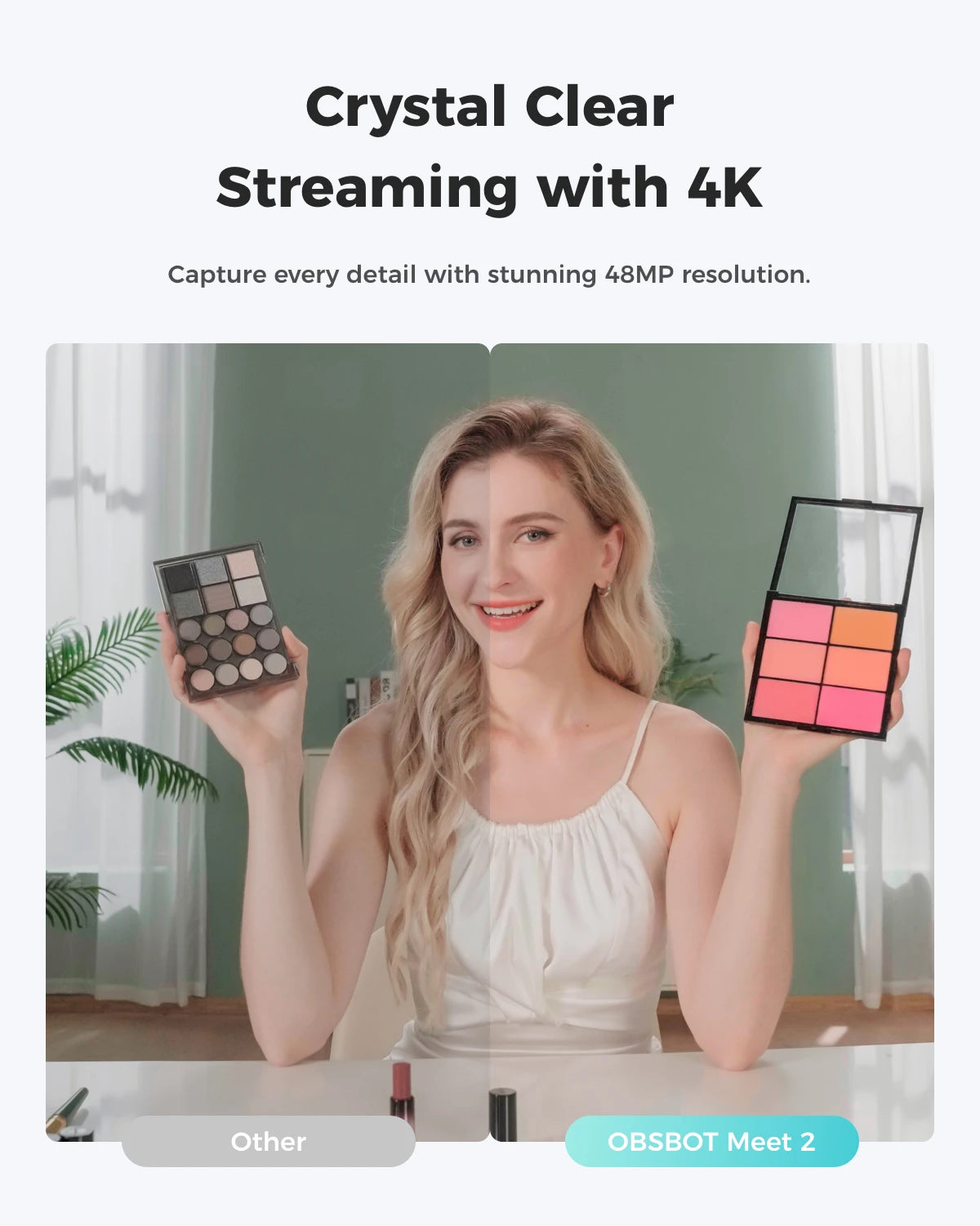 OBSBOT Meet 2-4K Webcam for PC with 1/2" Sensor, AI Framing & Autofocus, Beauty Mode, Lightweight, HDR, Webcam with Microphone,