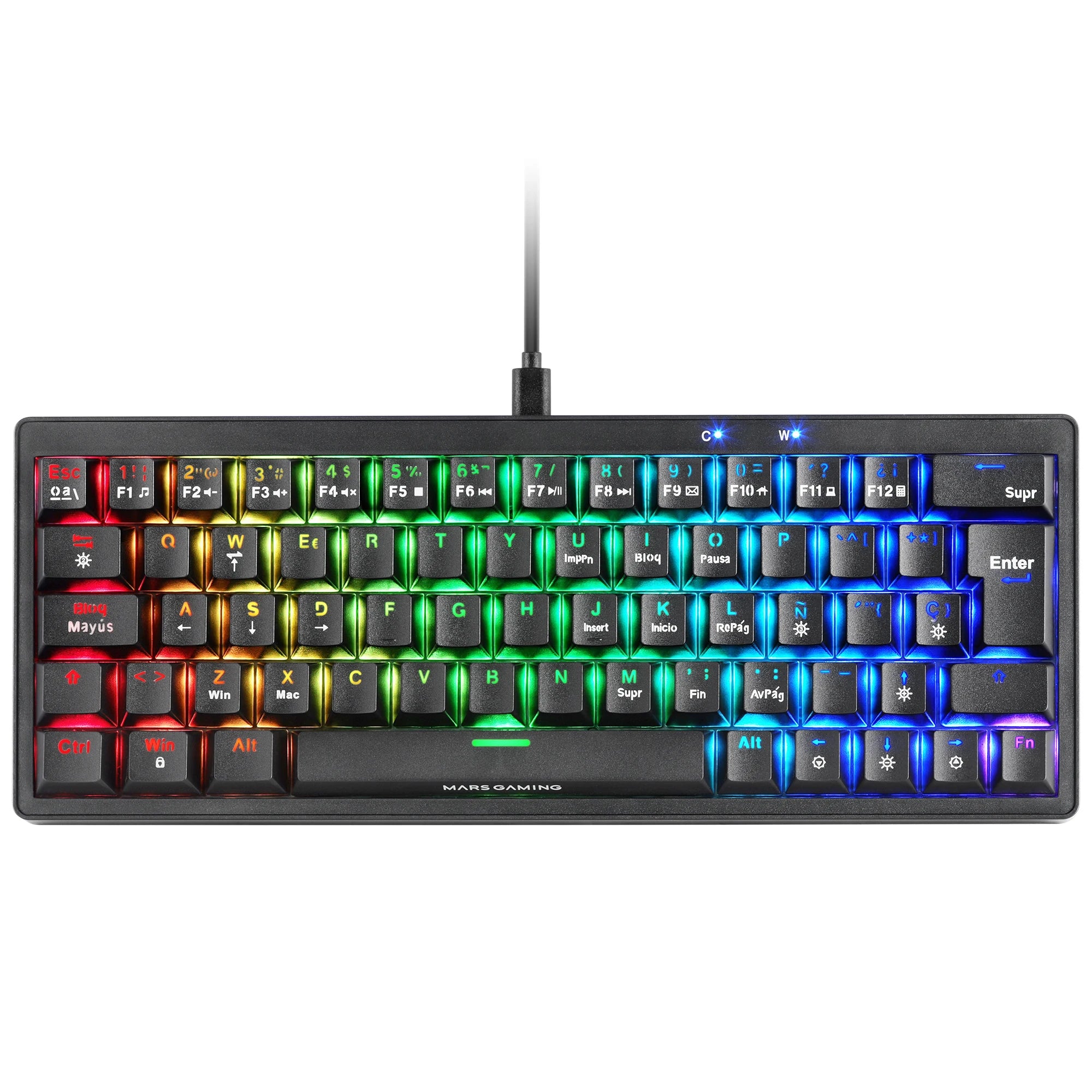 Mars gaming mkminipro, ultra-compact 60% mechanical keyboard, hot-swappable mechanical switches, rgb chroma lighting, antighosting gaming keyboard, multiplatform, silent switch, spanish/french/italian/portrait/us language, bl