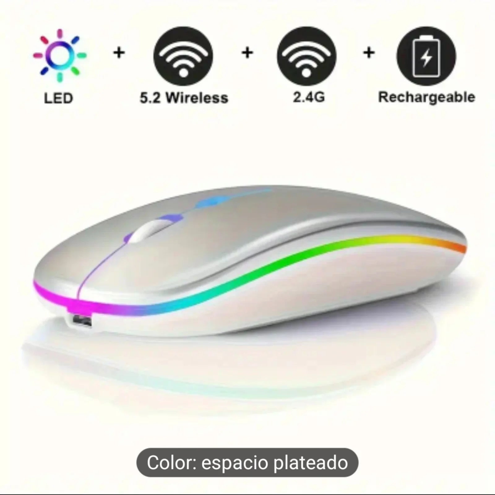 Wireless mouse with Bluetooth connectivity, rechargeable design, and 2.4 GHz USB receiver, featuring a modern ultra-thin build, 1600 DPI sensitivity, and 6 buttons, ideal for gaming and compatible with PC, laptop, and MacBook