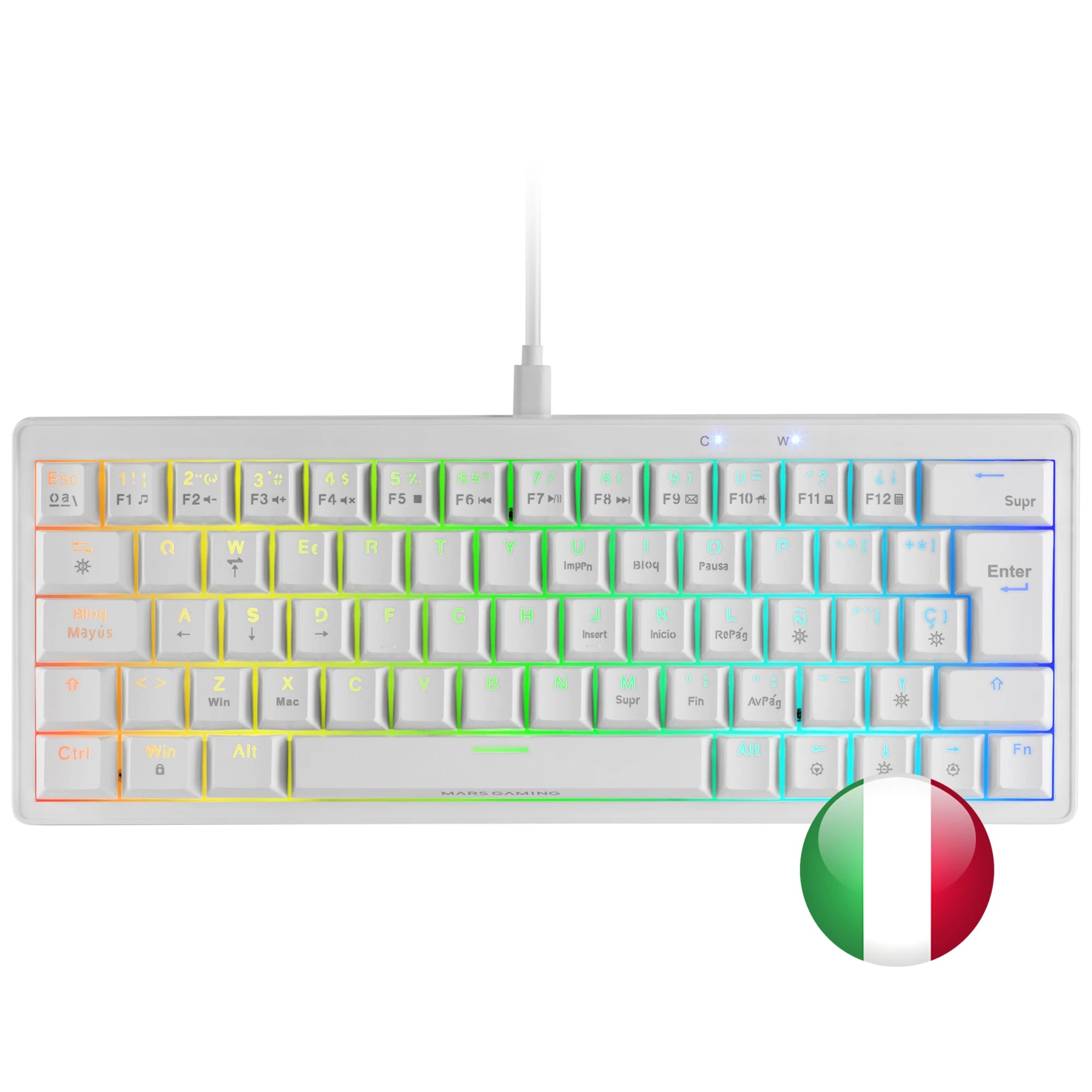 Mars gaming mkminipro, ultra-compact 60% mechanical keyboard, hot-swappable mechanical switches, rgb chroma lighting, antighosting gaming keyboard, multiplatform, silent switch, spanish/french/italian/portrait/us language, wh