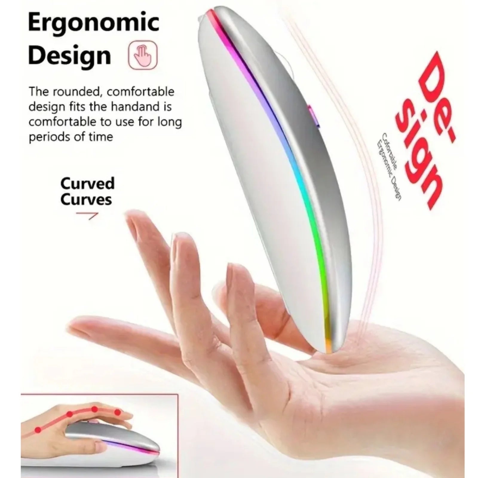 Wireless mouse with Bluetooth connectivity, rechargeable design, and 2.4 GHz USB receiver, featuring a modern ultra-thin build, 1600 DPI sensitivity, and 6 buttons, ideal for gaming and compatible with PC, laptop, and MacBook