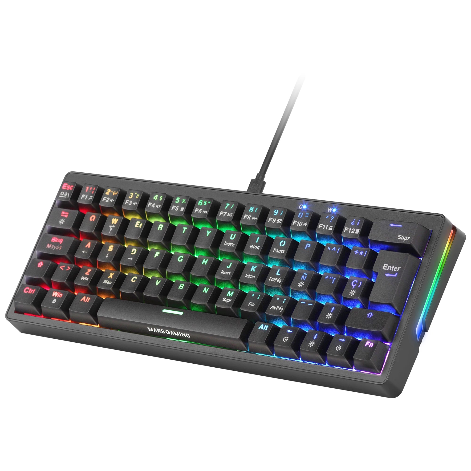 Mars gaming mkminipro, ultra-compact 60% mechanical keyboard, hot-swappable mechanical switches, rgb chroma lighting, antighosting gaming keyboard, multiplatform, silent switch, spanish/french/italian/portrait/us language, bl