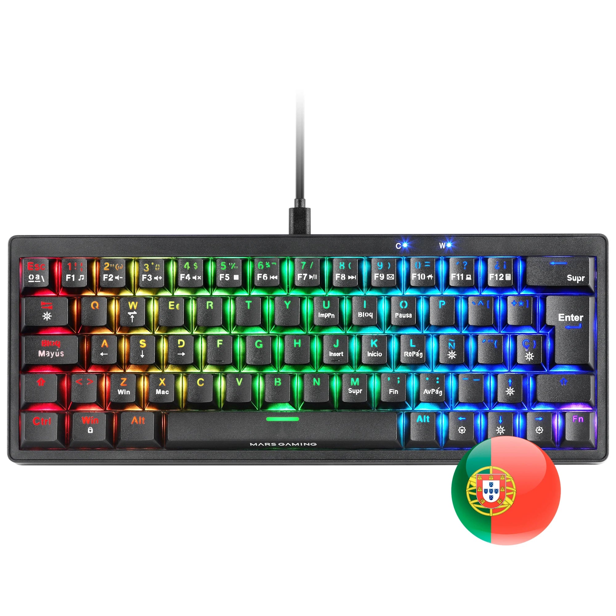 Mars gaming mkminipro, ultra-compact 60% mechanical keyboard, hot-swappable mechanical switches, rgb chroma lighting, antighosting gaming keyboard, multiplatform, silent switch, spanish/french/italian/portrait/us language, bl