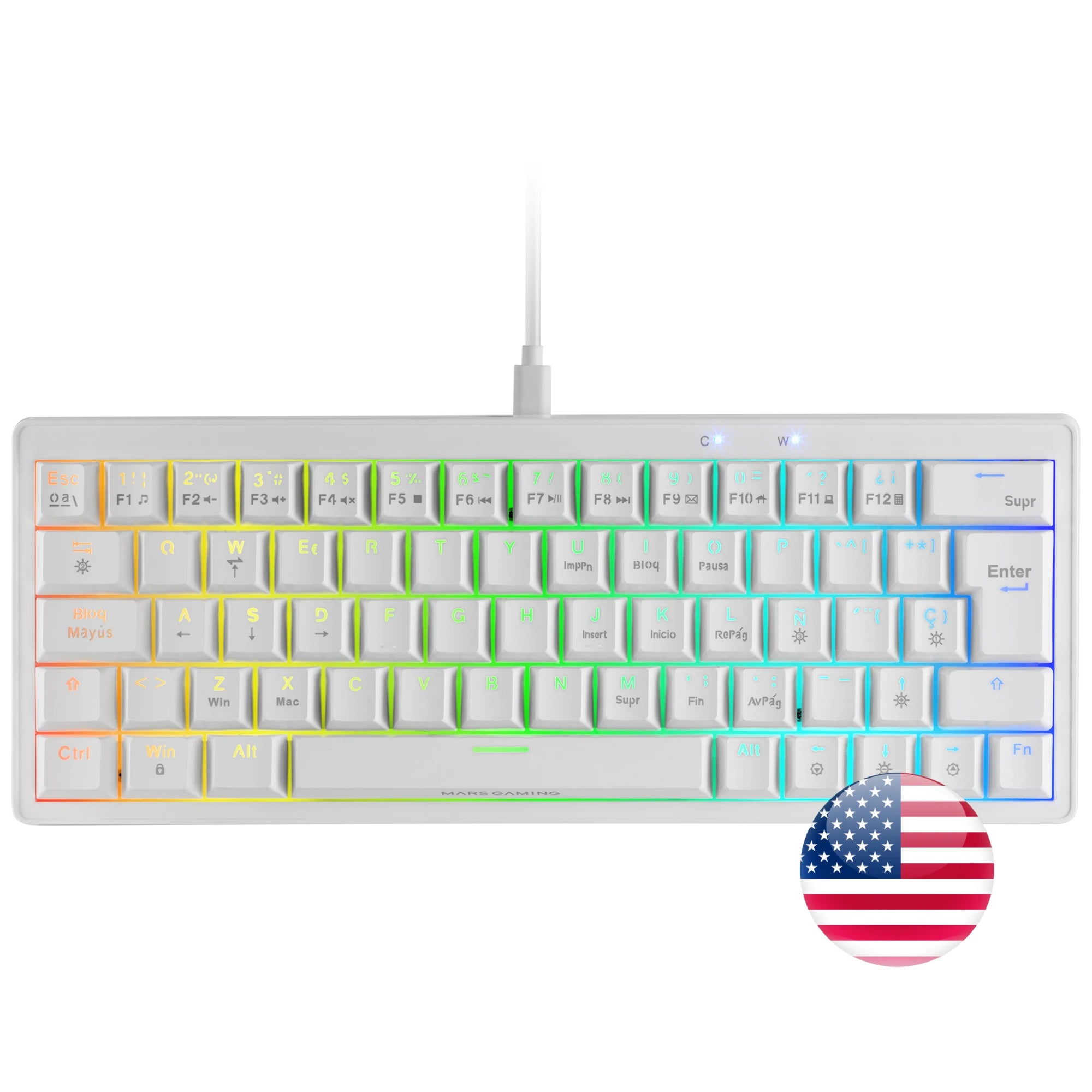 Mars gaming mkminipro, ultra-compact 60% mechanical keyboard, hot-swappable mechanical switches, rgb chroma lighting, antighosting gaming keyboard, multiplatform, silent switch, spanish/french/italian/portrait/us language, wh