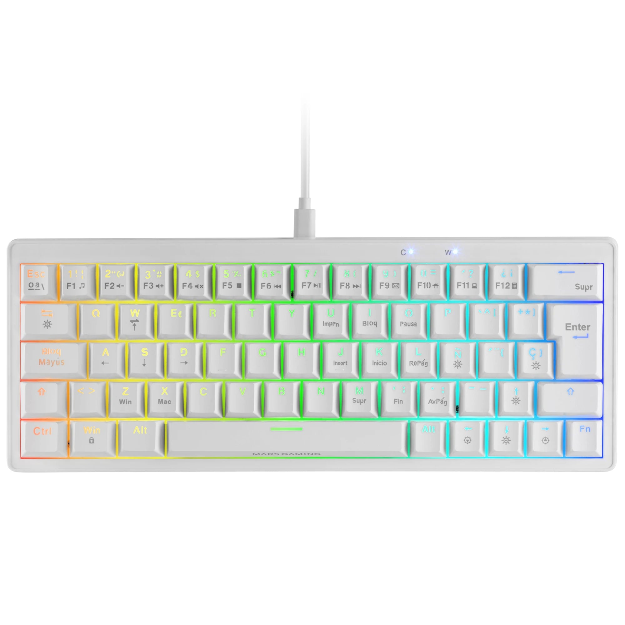 Mars gaming mkminipro, ultra-compact 60% mechanical keyboard, hot-swappable mechanical switches, rgb chroma lighting, antighosting gaming keyboard, multiplatform, silent switch, spanish/french/italian/portrait/us language, wh