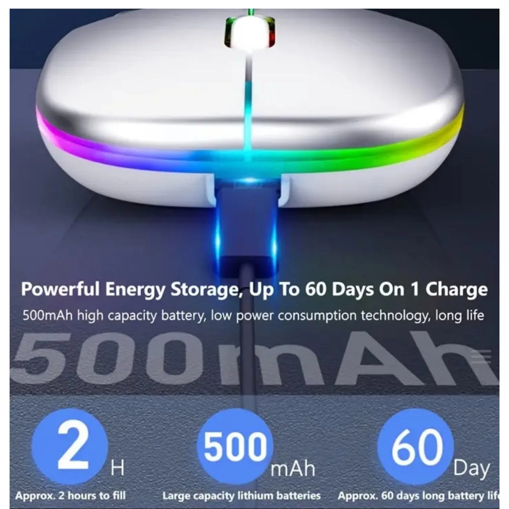 Wireless mouse with Bluetooth connectivity, rechargeable design, and 2.4 GHz USB receiver, featuring a modern ultra-thin build, 1600 DPI sensitivity, and 6 buttons, ideal for gaming and compatible with PC, laptop, and MacBook