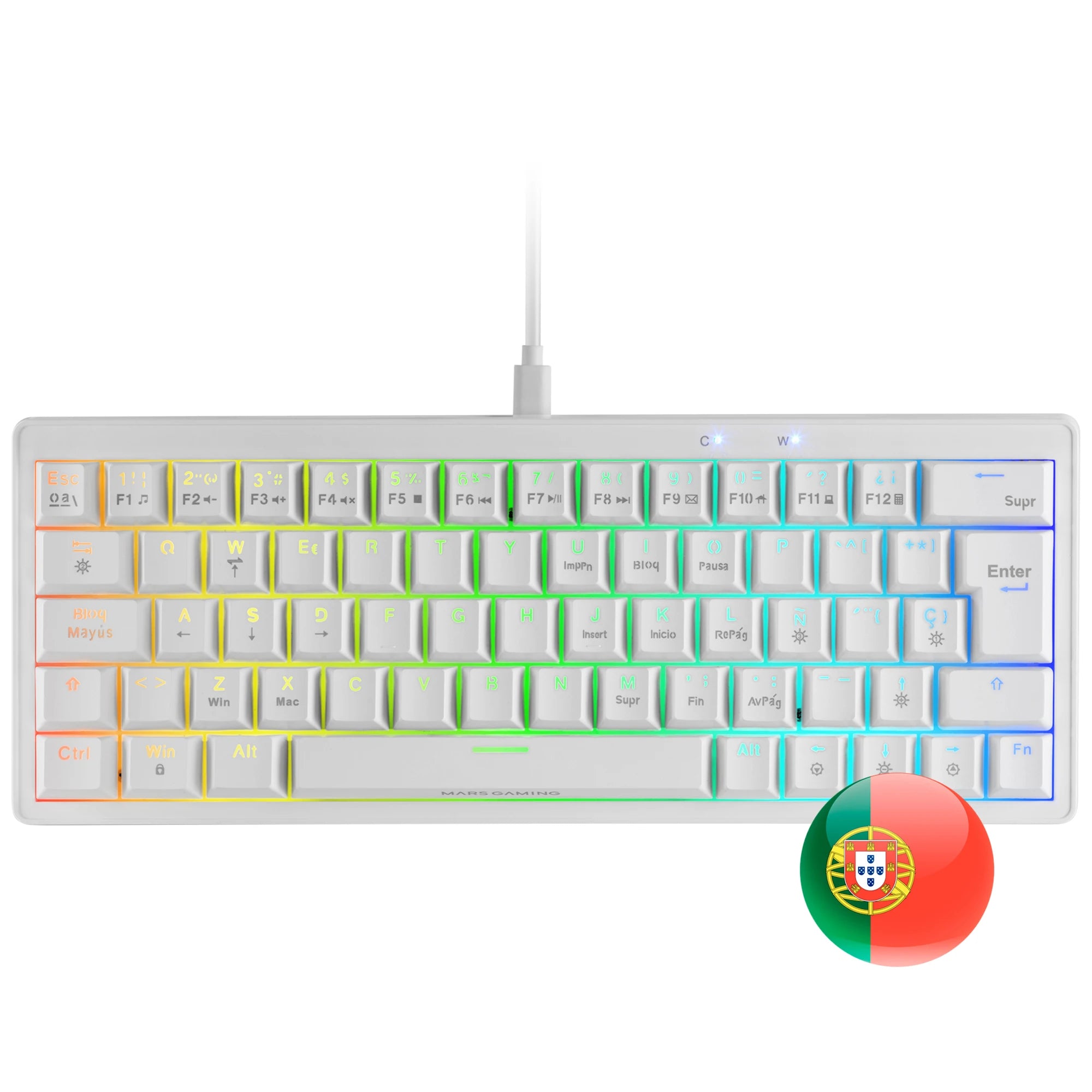 Mars gaming mkminipro, ultra-compact 60% mechanical keyboard, hot-swappable mechanical switches, rgb chroma lighting, antighosting gaming keyboard, multiplatform, silent switch, spanish/french/italian/portrait/us language, wh