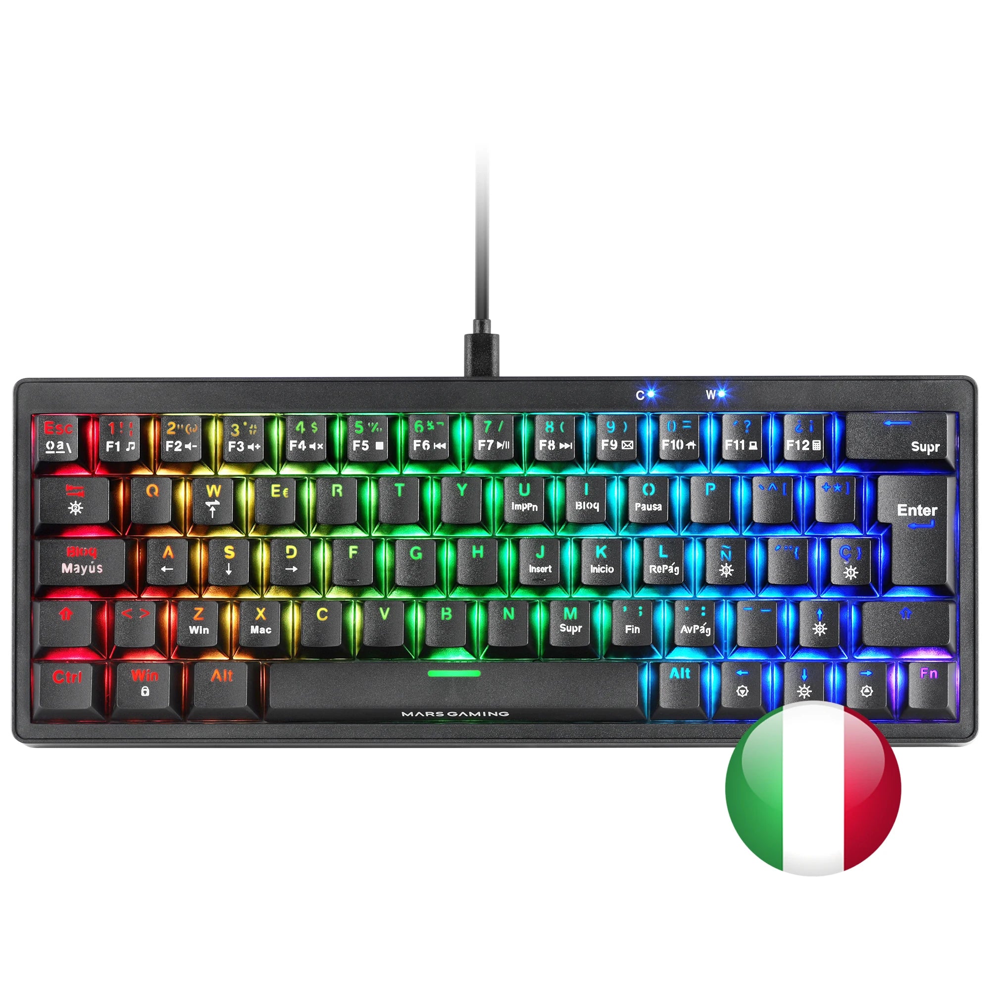 Mars gaming mkminipro, ultra-compact 60% mechanical keyboard, hot-swappable mechanical switches, rgb chroma lighting, antighosting gaming keyboard, multiplatform, silent switch, spanish/french/italian/portrait/us language, bl