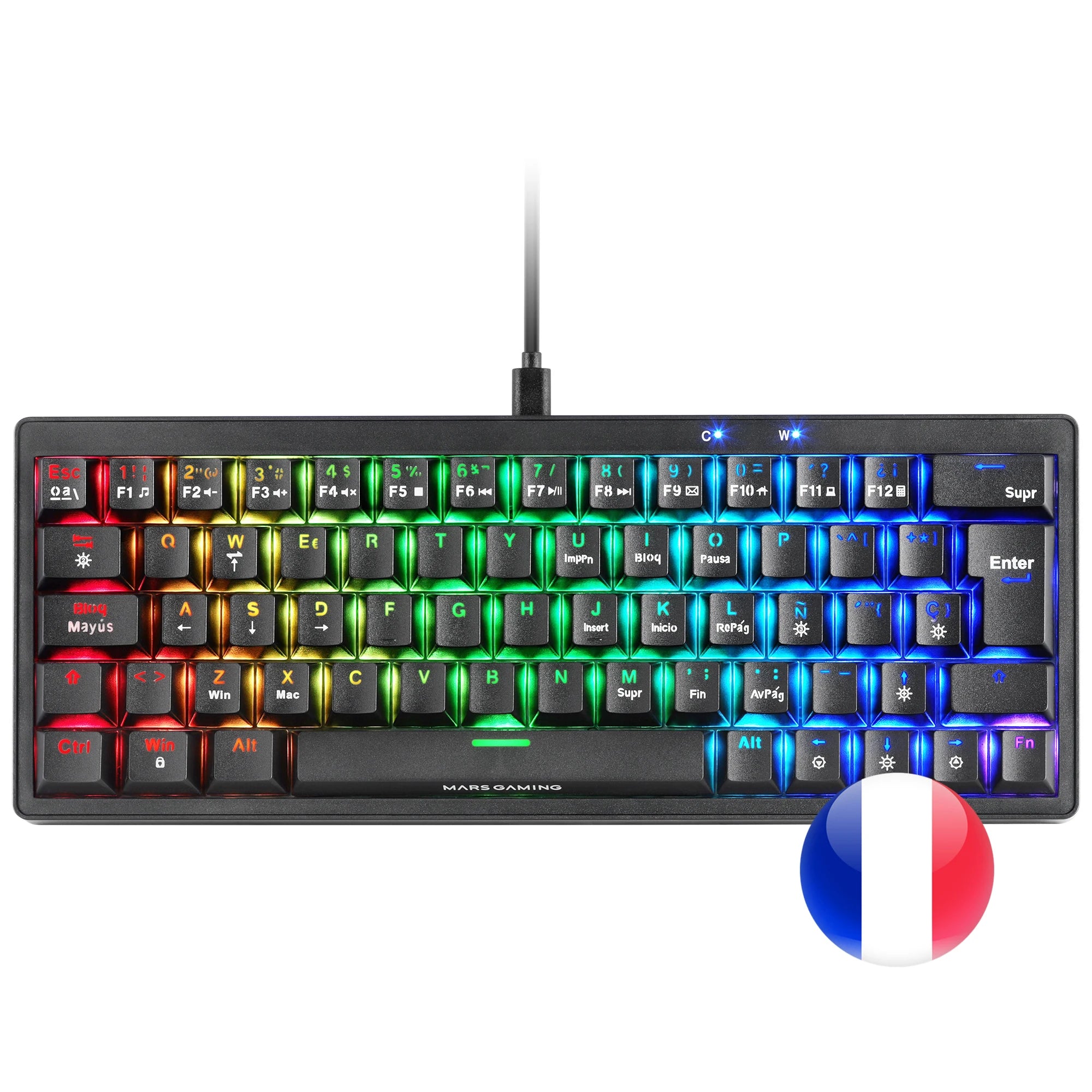 Mars gaming mkminipro, ultra-compact 60% mechanical keyboard, hot-swappable mechanical switches, rgb chroma lighting, antighosting gaming keyboard, multiplatform, silent switch, spanish/french/italian/portrait/us language, bl