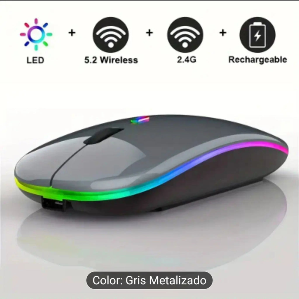Wireless mouse with Bluetooth connectivity, rechargeable design, and 2.4 GHz USB receiver, featuring a modern ultra-thin build, 1600 DPI sensitivity, and 6 buttons, ideal for gaming and compatible with PC, laptop, and MacBook