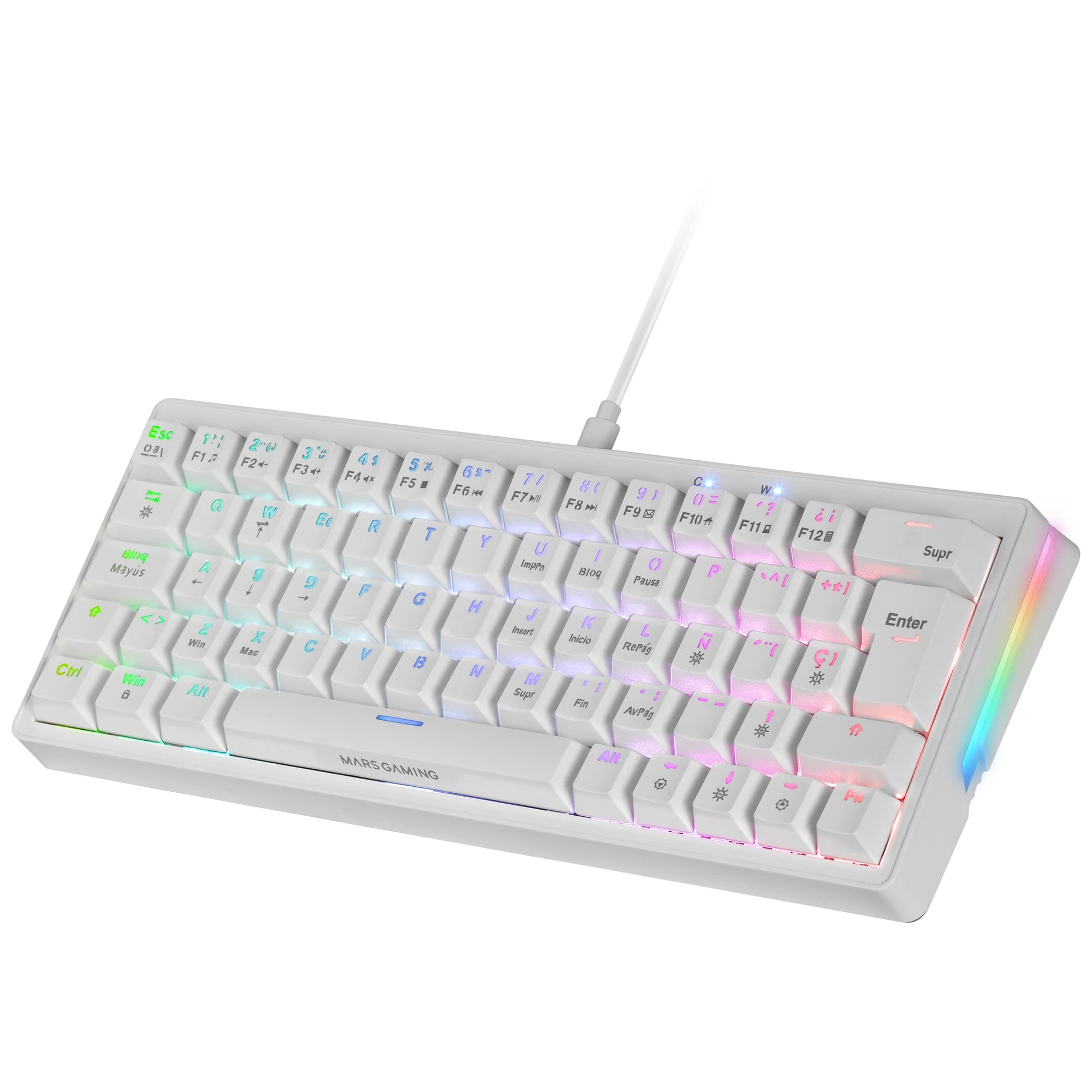 Mars gaming mkminipro, ultra-compact 60% mechanical keyboard, hot-swappable mechanical switches, rgb chroma lighting, antighosting gaming keyboard, multiplatform, silent switch, spanish/french/italian/portrait/us language, wh