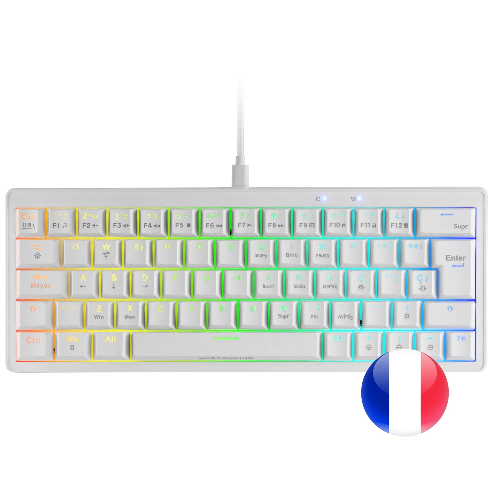 Mars gaming mkminipro, ultra-compact 60% mechanical keyboard, hot-swappable mechanical switches, rgb chroma lighting, antighosting gaming keyboard, multiplatform, silent switch, spanish/french/italian/portrait/us language, wh