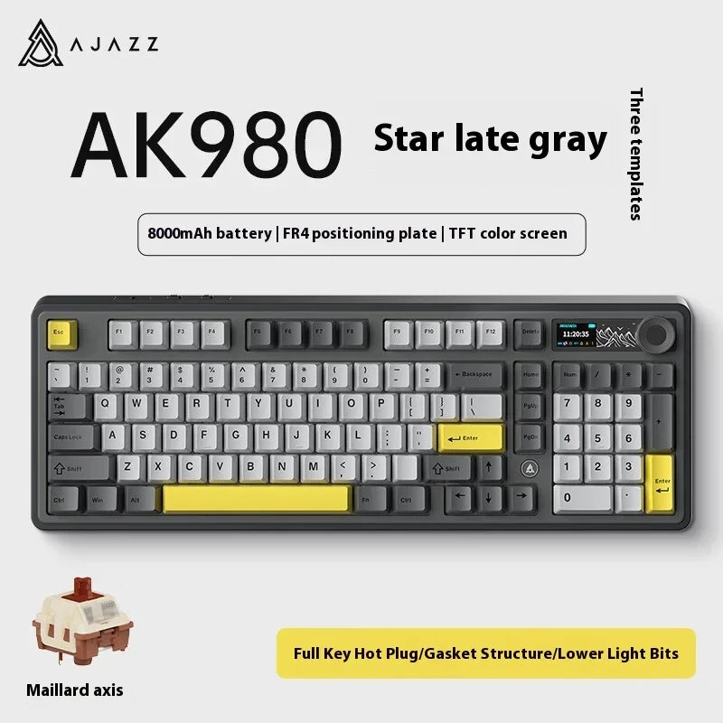 AJAZZ AK980 Mechanical Gaming keyboard, 2.9cm TFT Screen, Volume Knob, 98-Key Gasket Structure, RGB Lighting, Hot-Swappable PR4