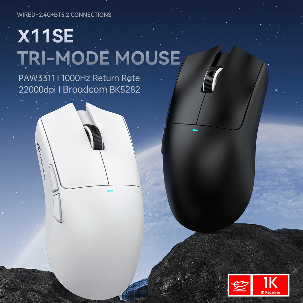 ATTACK SHARK X11SE Wireless Gaming Mouse, Tri-Mode, 63g Superlight With PAW3311 Sensor, 22000 DPI, 300mAh Battery, Dual Driver