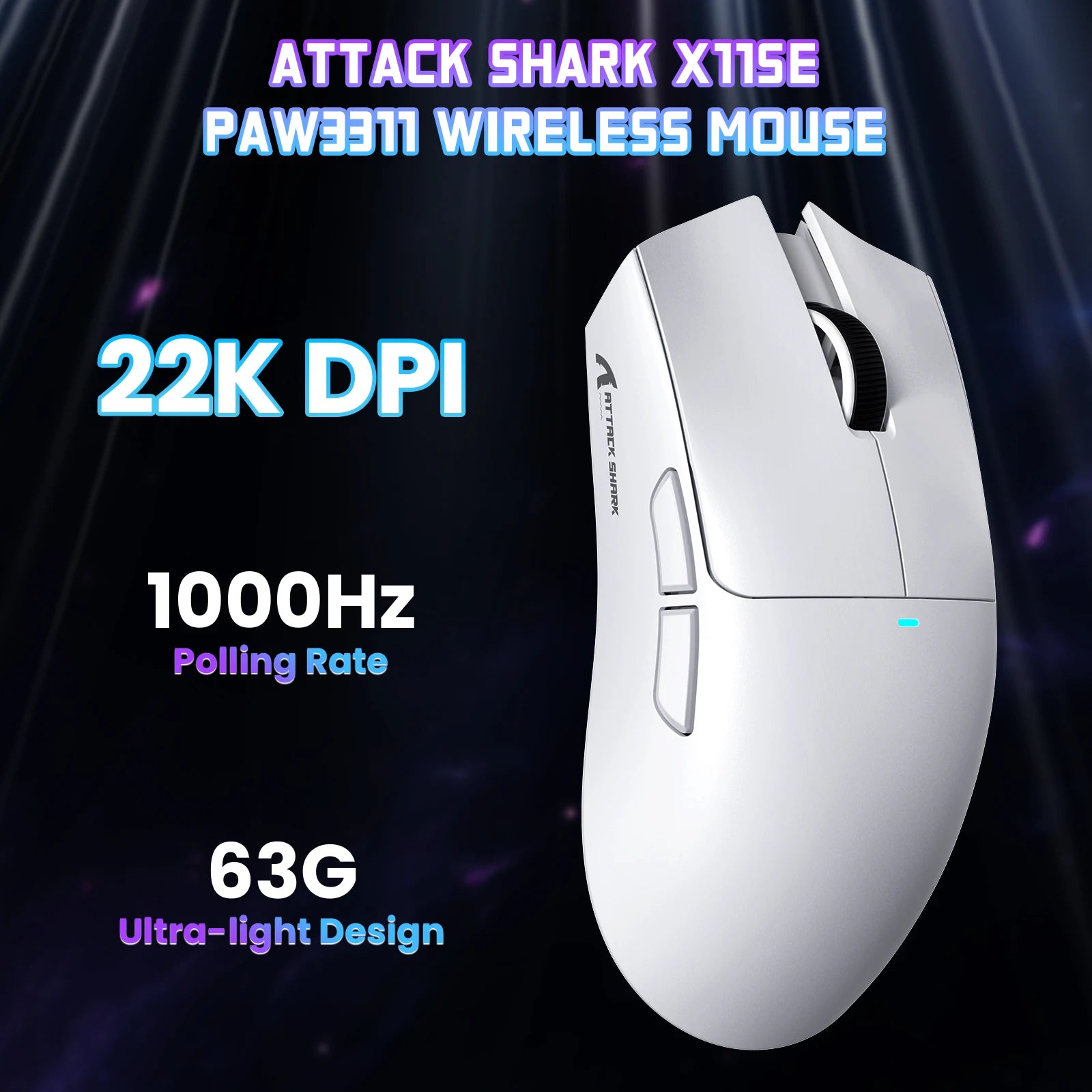 ATTACK SHARK X11SE Wireless Gaming Mouse, Tri-Mode, 63g Superlight With PAW3311 Sensor, 22000 DPI, 300mAh Battery, Dual Driver