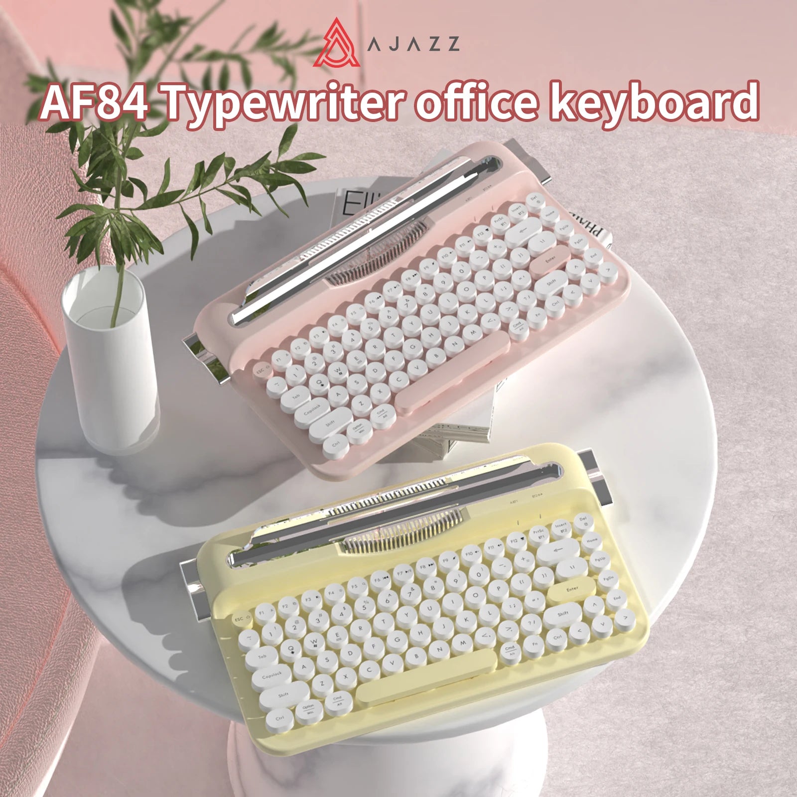 AJAZZ AF84 Wireless BT Portable Keyboard - Retro Punk Typewriter Film Keyboard - Wireless BT Dual Mode Office Keyboard - Cute
