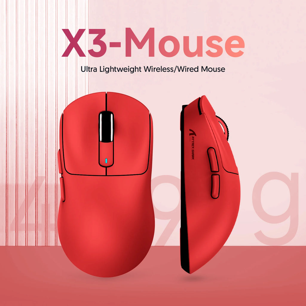 ATTACK SHARK X3 Tri-mode Gaming Mouse, PixArt PAW3395 Sensor, 26K DPI, 49g Ultralight, BT/2.4G Wireless/Wired,for PC Gamer