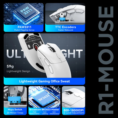 Attack Shark R1/X11 Wireless Gaming Mouse, 18K DPI PAW3311, Ergonomic, Lightweight Tri-Mode Bluetooth 2.4GHz USB, for PC/Laptop