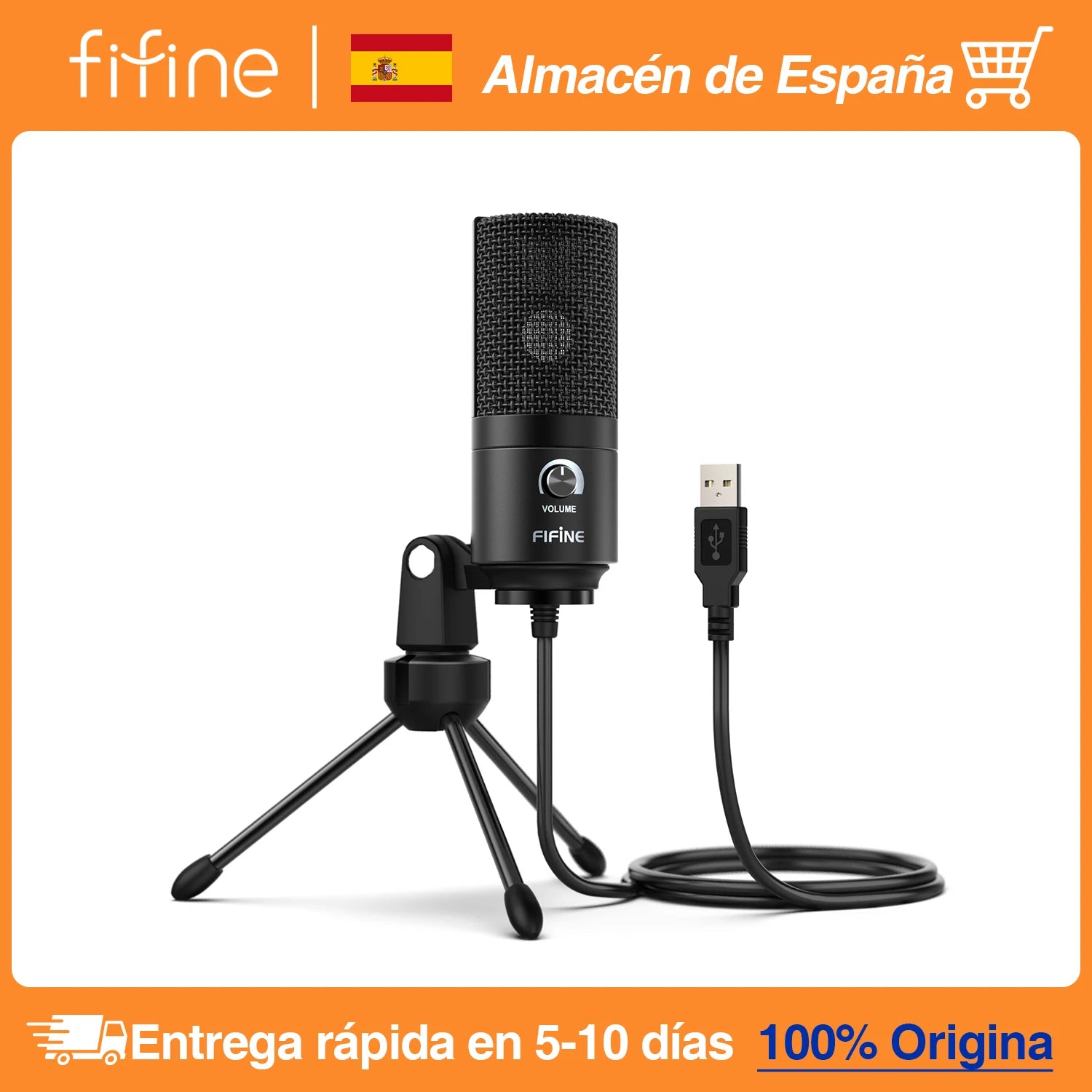 FIFINE USB Condenser Microphone with Gain Knob,Metal Recording Mic for Home Studio,Podcasting,Voice-over,Laptop,Windows -K669