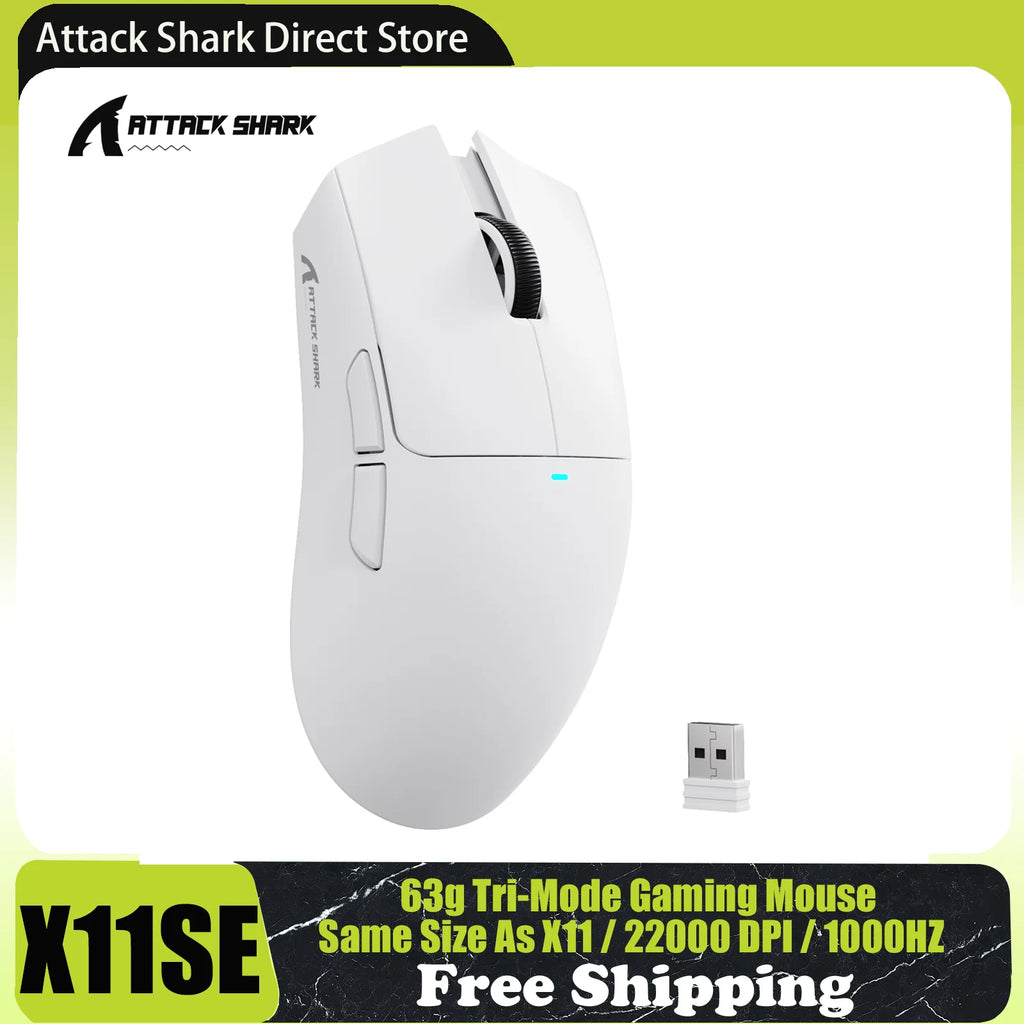 ATTACK SHARK X11SE Wireless Gaming Mouse, Tri-Mode, 63g Superlight With PAW3311 Sensor, 22000 DPI, 300mAh Battery, Dual Driver
