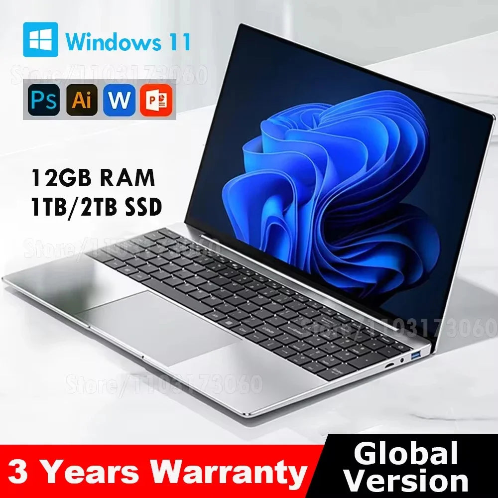Laptop Computer Windows 11 Pro Intel Atom A3950 2025 Notebook PC Gamer 12GB RAM 512GB 1TB SSD 1920*1080 Office Study Computer PC