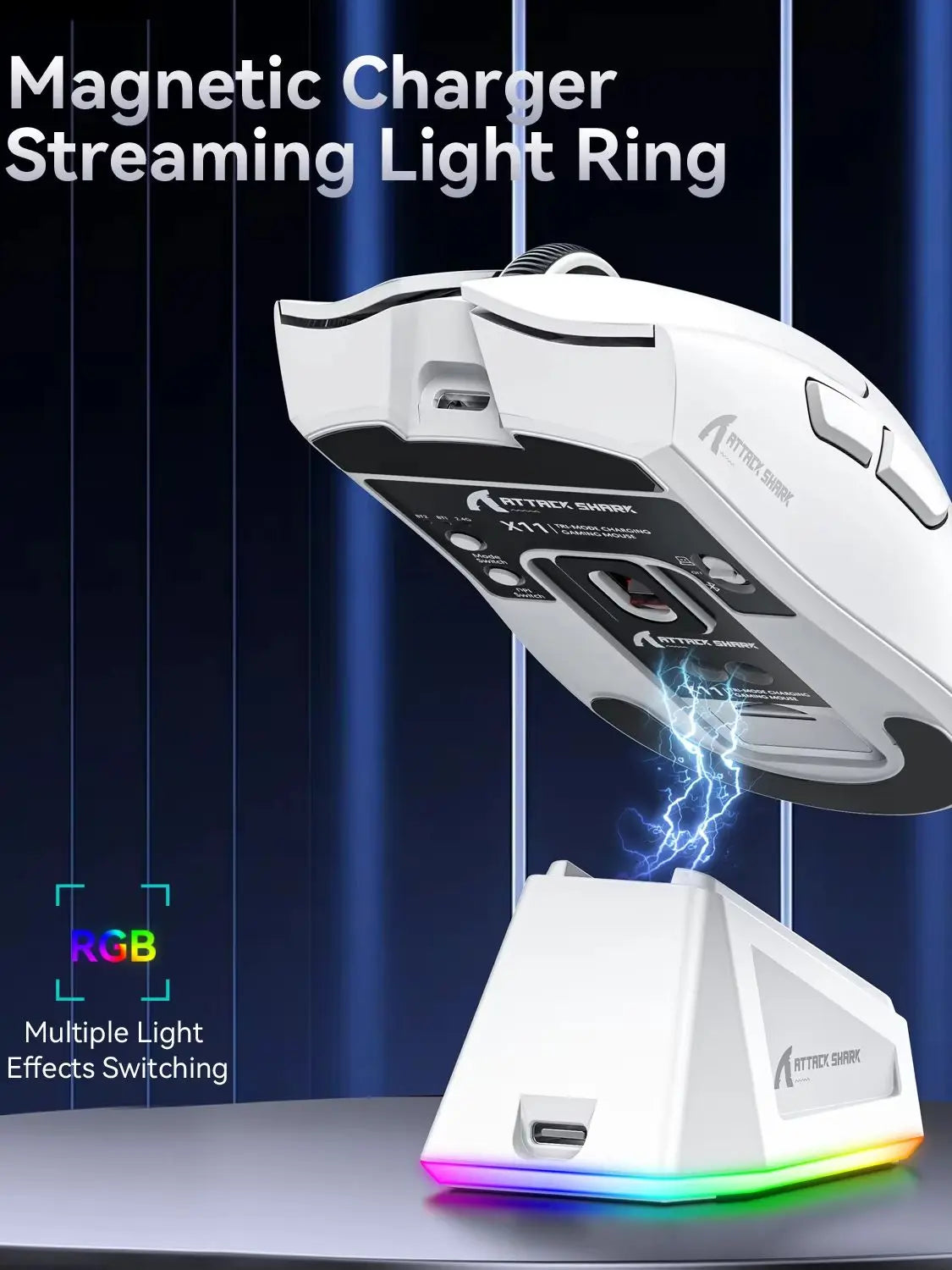 Attack Shark X11 Tri-mode Gaming Mouse with Magnetic Charging Dock, PixArt PAW3311 Sensor, 22K DPI, BT/2.4Ghz/Wired, for PC/MAC