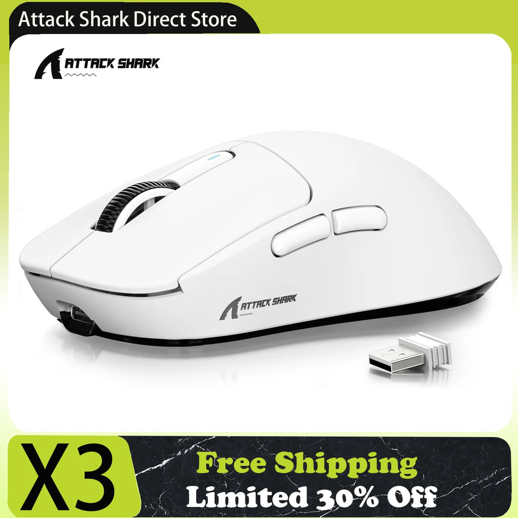ATTACK SHARK X3 Tri-mode Gaming Mouse, PixArt PAW3395 Sensor, 26K DPI, 49g Ultralight, BT/2.4G Wireless/Wired,for PC Gamer