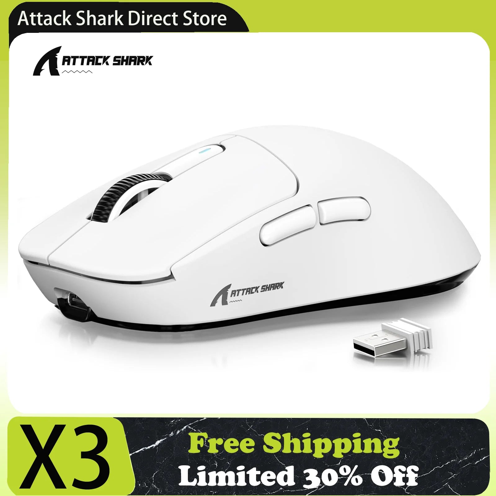 ATTACK SHARK X3 Tri-mode Gaming Mouse, PixArt PAW3395 Sensor, 26K DPI, 49g Ultralight, BT/2.4G Wireless/Wired,for PC Gamer