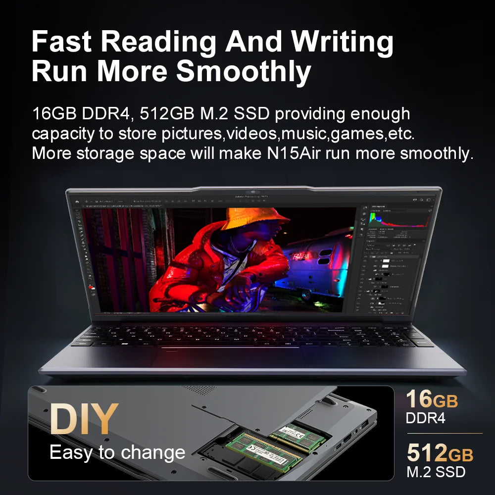 Ninkear N15 Air Laptop 15,6" IPS 1080P IPS Intel N95 3.4Ghz 16GB RAM 512GB SSD General Use Productivity Windows 11 pro Notebook