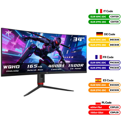 KTC 34 Inch Ultrawide Monitor, 165Hz WQHD 3440X1440 Curved Gaming Monitor, 1500R PC Monitor, HDR, FreeSync & G-Sync HDMI H34S18S