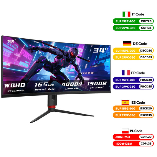 KTC 34 Inch Ultrawide Monitor, 165Hz WQHD 3440X1440 Curved Gaming Monitor, 1500R PC Monitor, HDR, FreeSync & G-Sync HDMI H34S18S