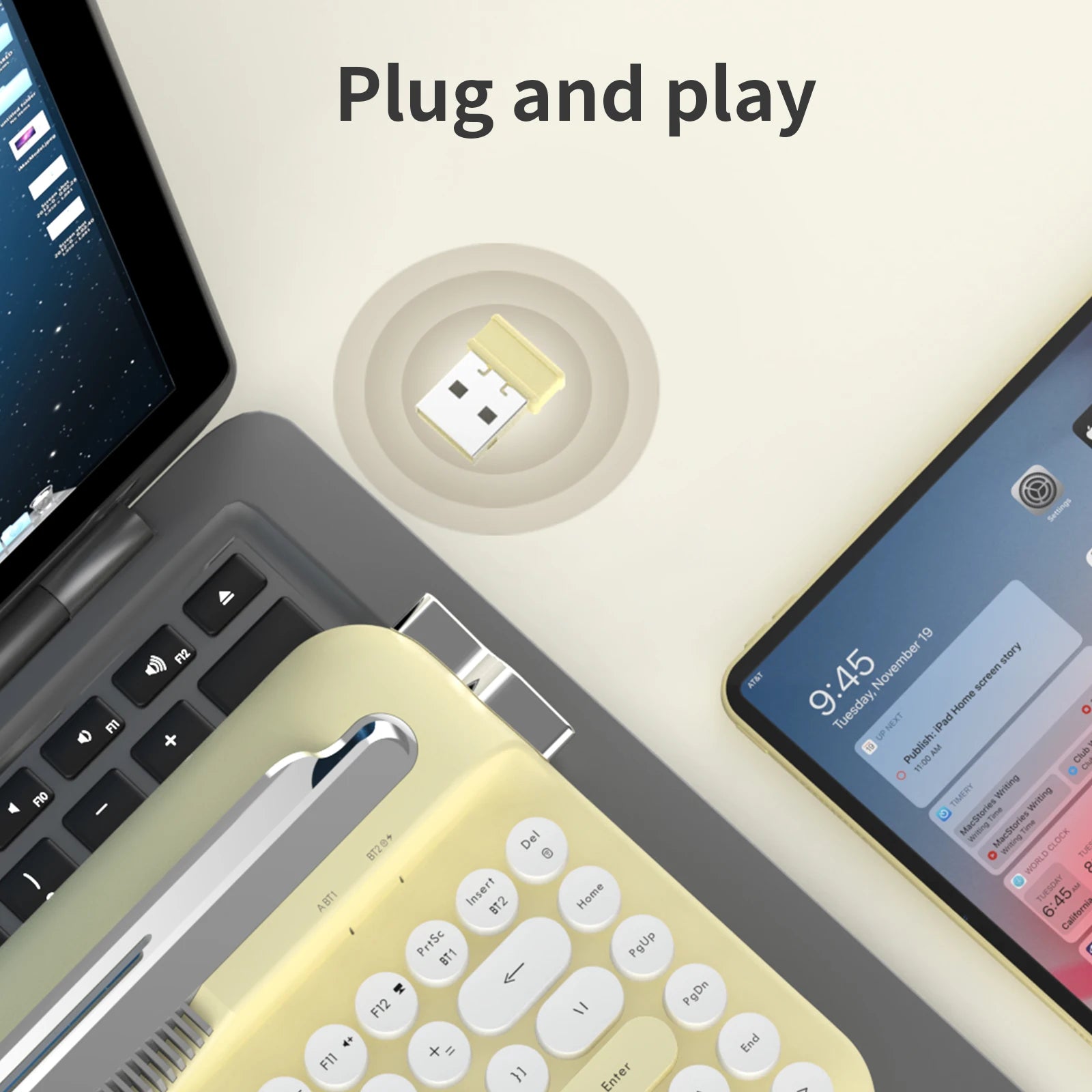 AJAZZ AF84 Wireless BT Portable Keyboard - Retro Punk Typewriter Film Keyboard - Wireless BT Dual Mode Office Keyboard - Cute