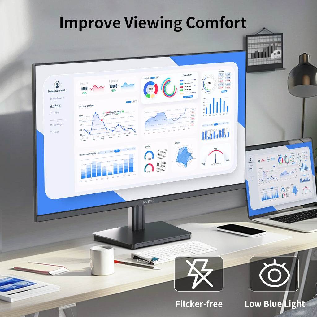 KTC H27T27 27inch QHD 100Hz Gaming Monitor 2560x1440 IPS Fast Panel Screen 16:9 ELED 1ms GTG Response Time 99% sRGB HDR10