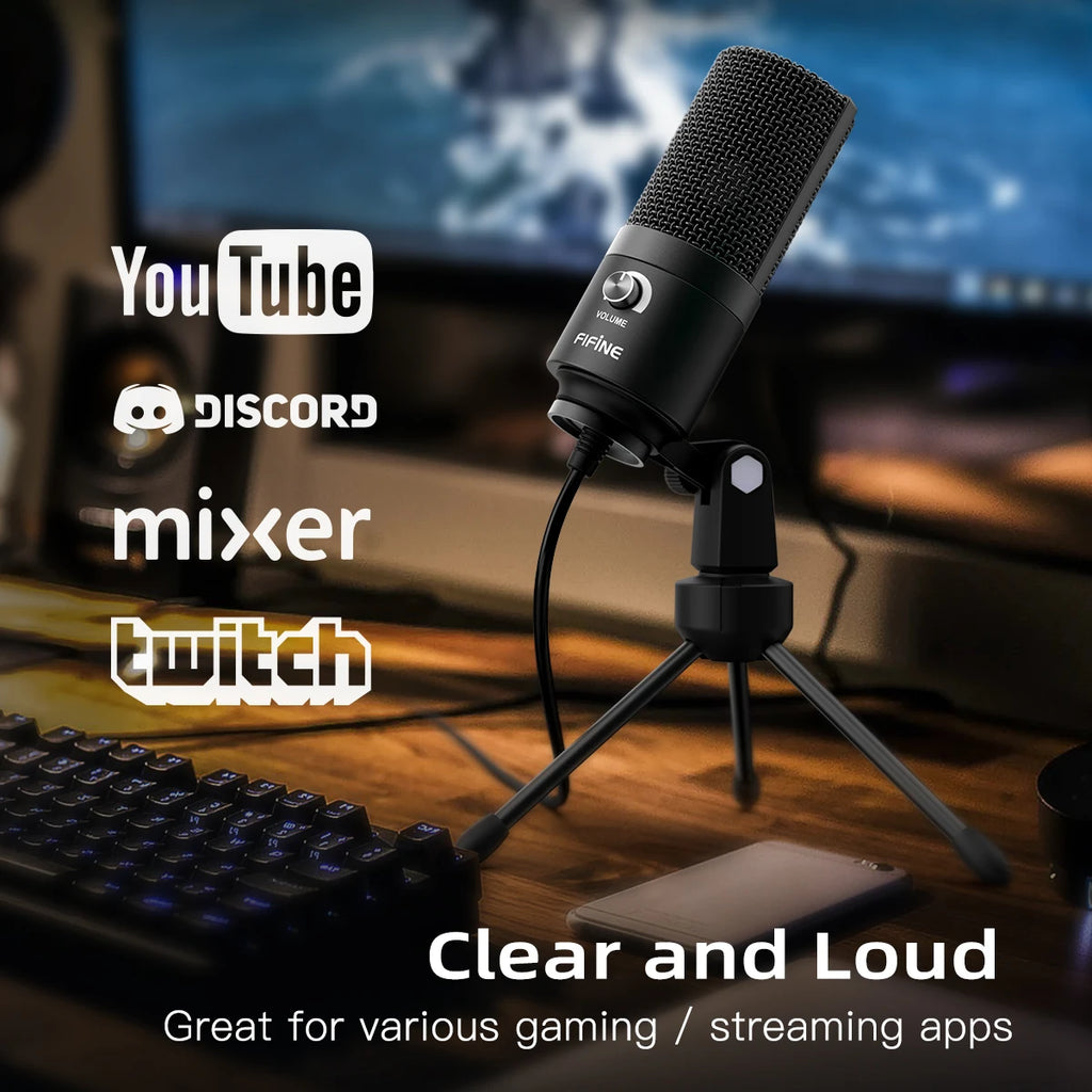 FIFINE USB Condenser Microphone with Gain Knob,Metal Recording Mic for Home Studio,Podcasting,Voice-over,Laptop,Windows -K669