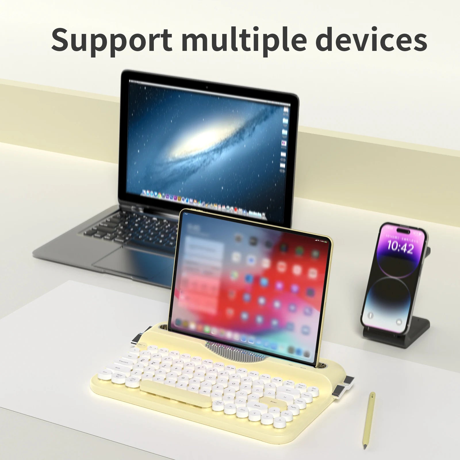 AJAZZ AF84 Wireless BT Portable Keyboard - Retro Punk Typewriter Film Keyboard - Wireless BT Dual Mode Office Keyboard - Cute