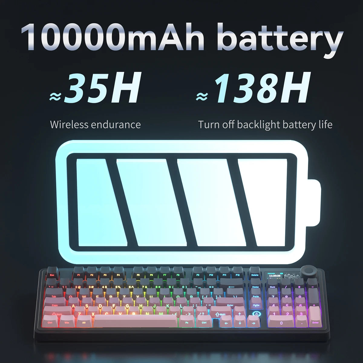 AJAZZ AK980 Mechanical Gaming keyboard, 2.9cm TFT Screen, Volume Knob, 98-Key Gasket Structure, RGB Lighting, Hot-Swappable PR4