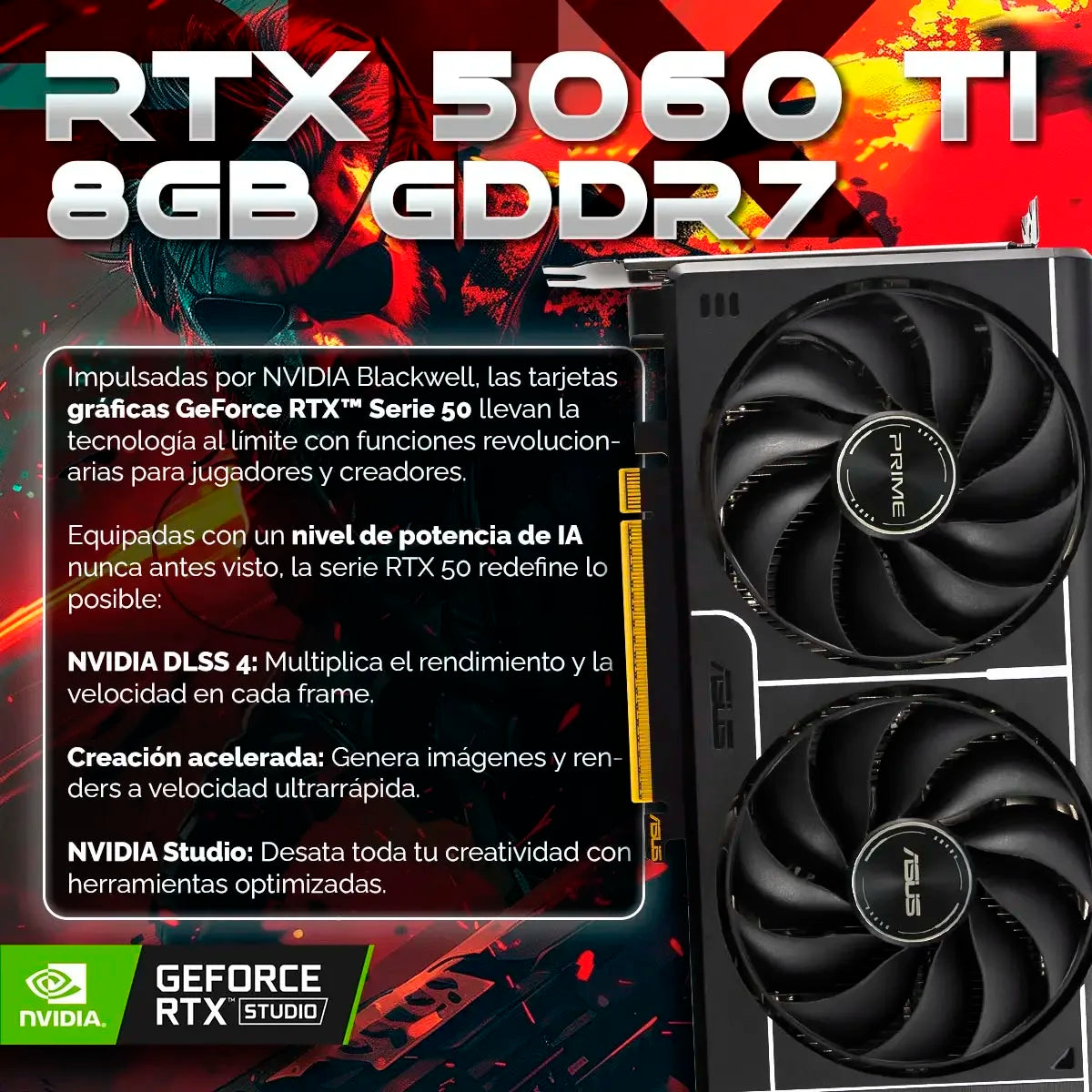 Pc racing turbo pc gaming amd ryzen 7 5800x/32gb/2tb ssd/rtx 5060 ti + windows 11