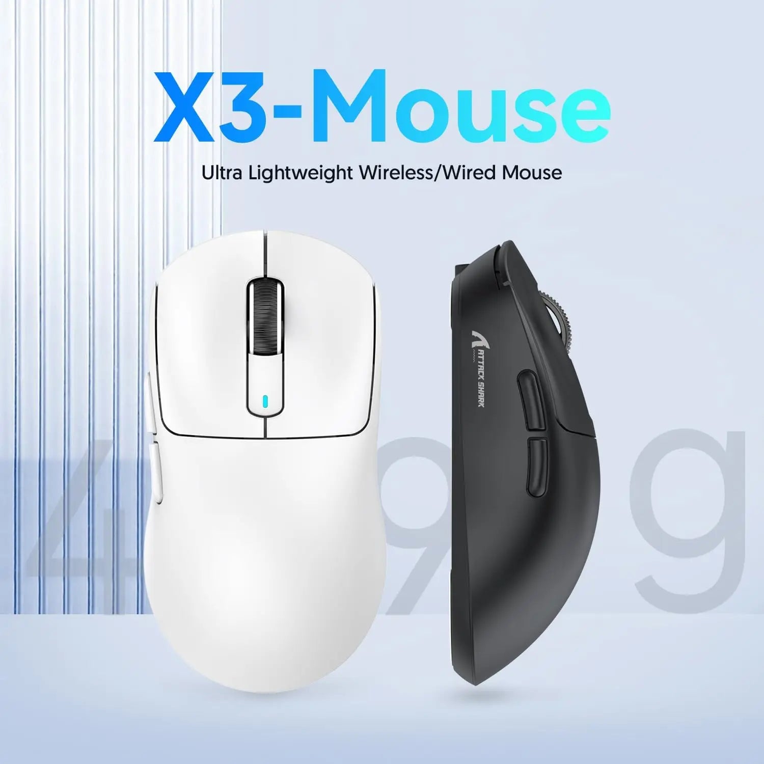 ATTACK SHARK X3 Tri-mode Gaming Mouse, PixArt PAW3395 Sensor, 26K DPI, 49g Ultralight, BT/2.4G Wireless/Wired,for PC Gamer
