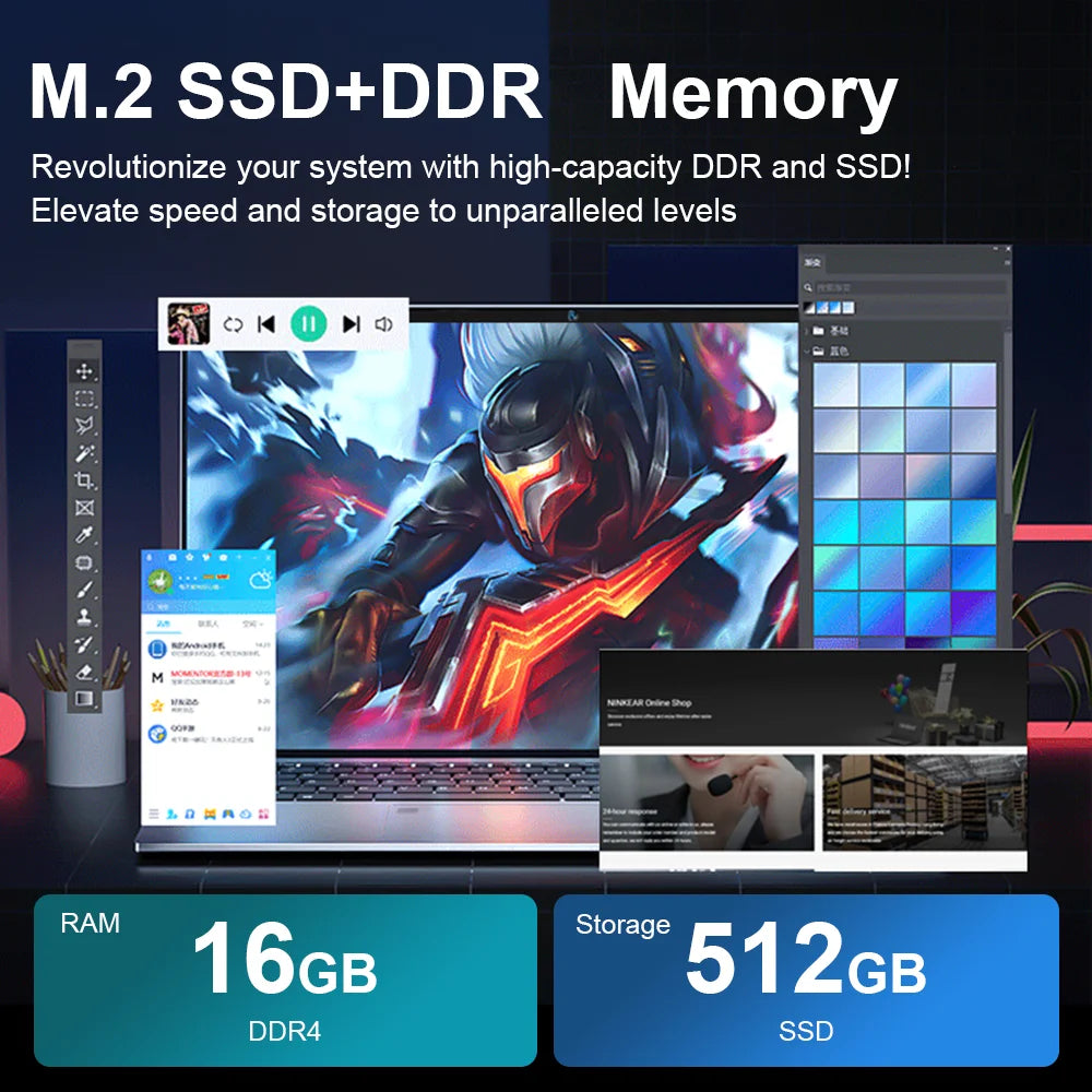 15.6inch Intel Notebook PC Ultra Slim Laptop Intel Celeron N4000 16GB RAM 1TB 2TB SSD Office Study Computer PC Windows 11 Pro